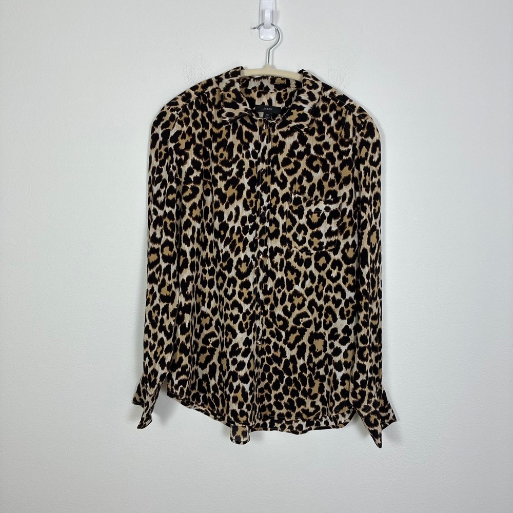 J.Crew Leopard Print Button Down Silk Blouse Women's 10 Maximalism Office Work